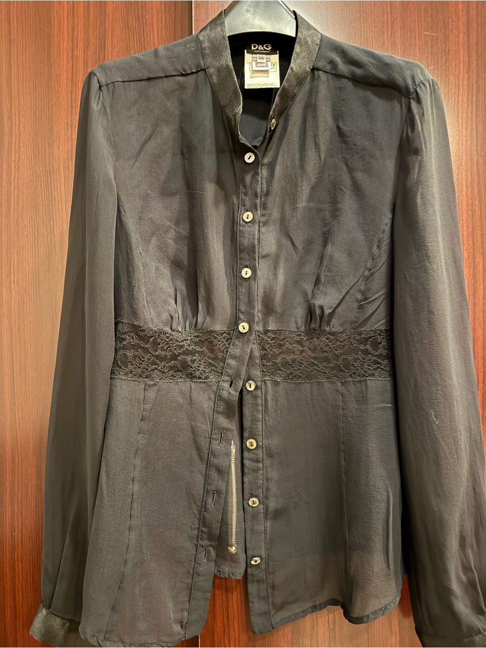 D&G Black Sheer Lace-Waist Button Jacket